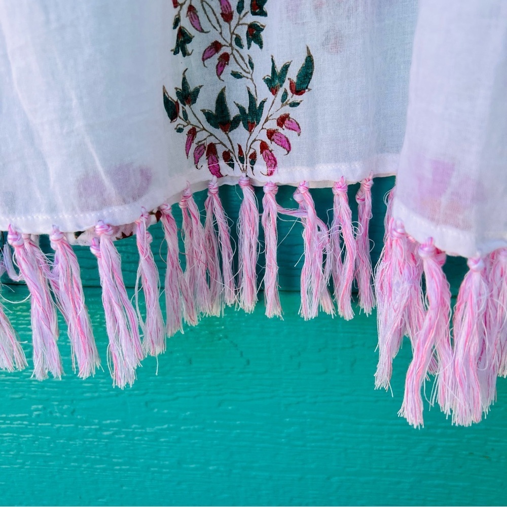 ROLLER RABBIT Pink White Fringe Arelle Ziva Tunic Top $148 Retail SIZE MEDIUM - Picture 11 of 12